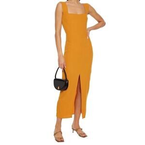 REFORMATION Graciella split-front Mustard Yellow crepe midi dress Women Sz 2